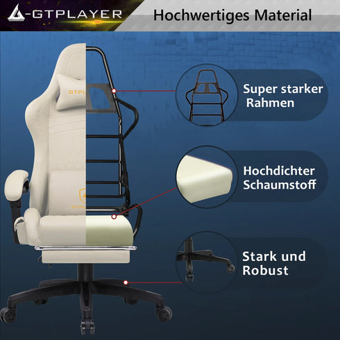 GTPLAYER Gaming chair Ergonomic Gaming armchair Desk chair PC Footrest loudspeaker Music Office chair up to 150kg