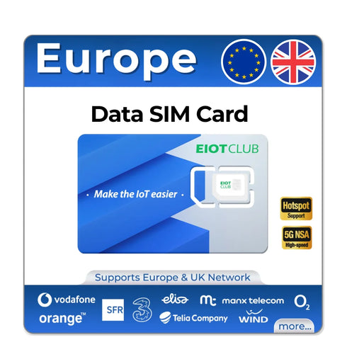 EIOTCLUB Europe SIM Card, 1GB, High-Speed Prepaid Data-Only SIM for 33 EU Countries, Rechargeable, for Phones, Routers, Tablets