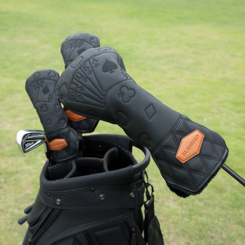 Black Lucky Poker Design High Quality Headcovers Embroidery Golf Club Driver Head Fariway Wood Hybrid Head Covers 3 Wood Headc