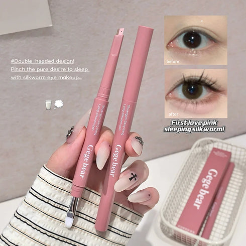 Matte Brightening Lying Silkworm Pen Pink Brown Two-color Highlighter Contour Shadow Pen With Detail Blending Brush Eye Makeup