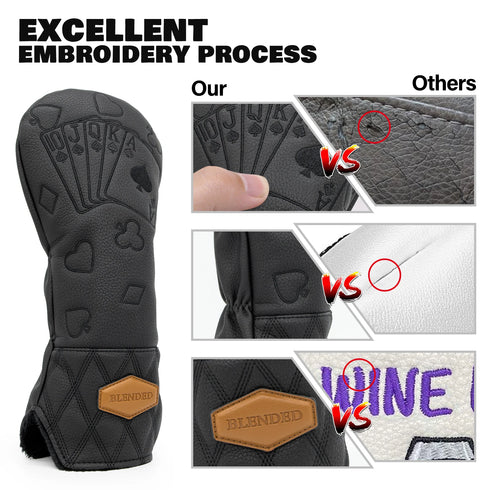 Black Lucky Poker Design High Quality Headcovers Embroidery Golf Club Driver Head Fariway Wood Hybrid Head Covers 3 Wood Headc