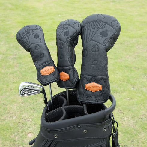 Black Lucky Poker Design High Quality Headcovers Embroidery Golf Club Driver Head Fariway Wood Hybrid Head Covers 3 Wood Headc