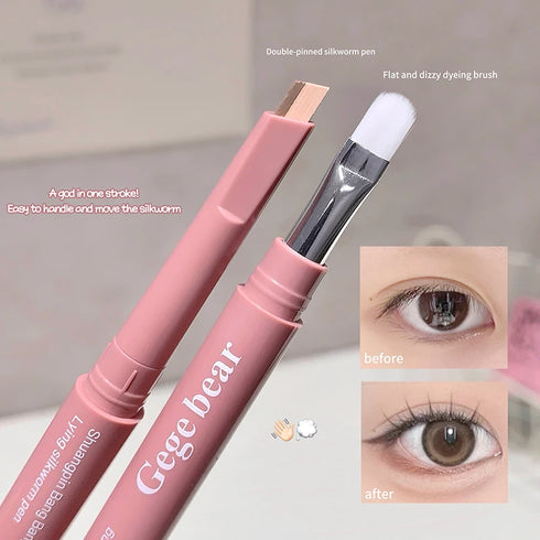 Matte Brightening Lying Silkworm Pen Pink Brown Two-color Highlighter Contour Shadow Pen With Detail Blending Brush Eye Makeup