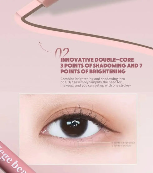 Matte Brightening Lying Silkworm Pen Pink Brown Two-color Highlighter Contour Shadow Pen With Detail Blending Brush Eye Makeup