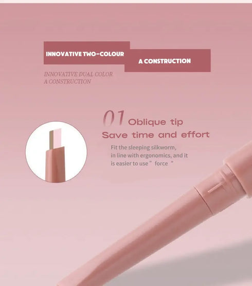 Matte Brightening Lying Silkworm Pen Pink Brown Two-color Highlighter Contour Shadow Pen With Detail Blending Brush Eye Makeup