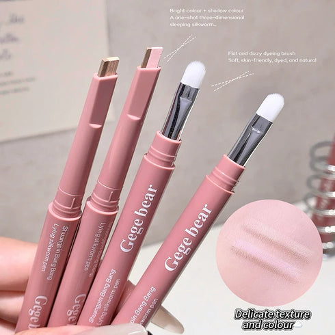 Matte Brightening Lying Silkworm Pen Pink Brown Two-color Highlighter Contour Shadow Pen With Detail Blending Brush Eye Makeup
