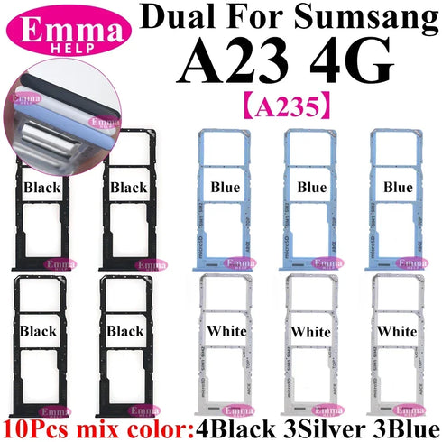 10Pcs Dual Card Phone Sim SD Card Tray For Samsung Galaxy A14 A24 A34 A54 A13 A23 A33 A53 A73 Sim Card Holder Adapter Drawer