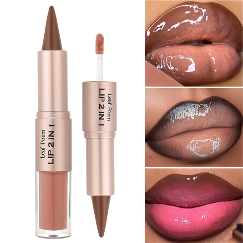 Black Brown Tapered Lip Liner Contour Pencil Double Head Mirror Plumping Lip Glaze Crystal Lip Gloss Sexy Red Lips Tint Makeup