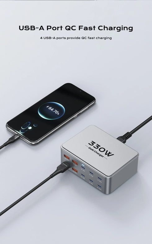 330W USB C GaN Charger 100W PD3.0 PPS QC3.0 Multiport Fast Charging Station For Laptop iPhone 15 16 Samsung Macbook Pro Tablet