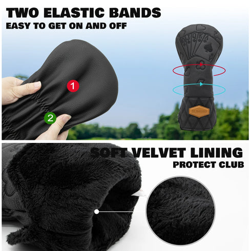 Black Lucky Poker Design High Quality Headcovers Embroidery Golf Club Driver Head Fariway Wood Hybrid Head Covers 3 Wood Headc