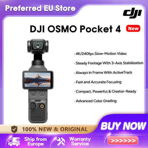 DJI Osmo Pocket 4 Pocket Gimbal Vlog Camera 1″ CMOS & 4K/240fps 3-Axis Stabilization 2× Lossless Zoom 107GB Built-in Storage 2" Rotatable Screen Video Camera for Photography New Original