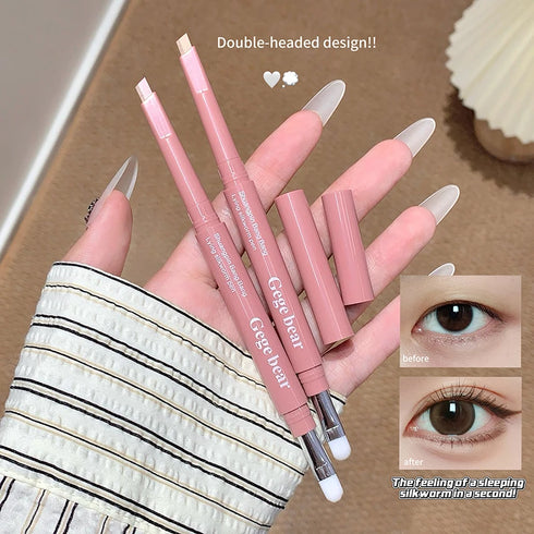 Matte Brightening Lying Silkworm Pen Pink Brown Two-color Highlighter Contour Shadow Pen With Detail Blending Brush Eye Makeup