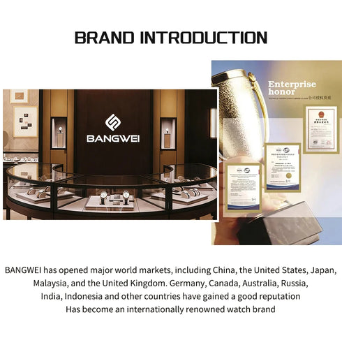 BANGWEI Elegant Luxury Quartz Woman Watch Fashion Classic Simple Stainless Clocks Auto Date Waterproof Diamond Ladies Wristwatch
