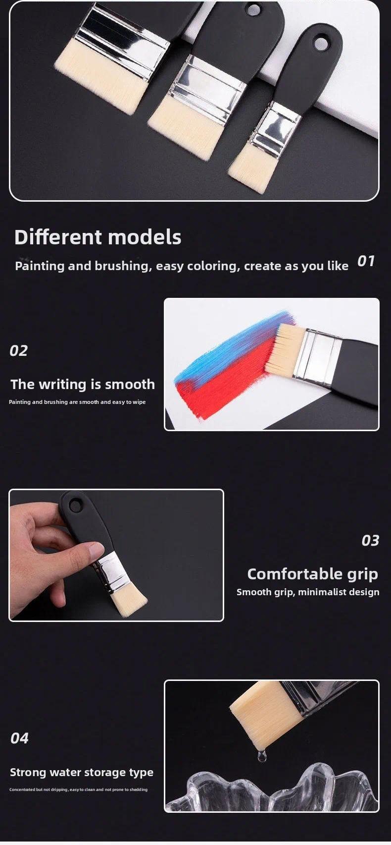 Oil Painting Nylon Pen Set Gouache Acrylic 1/3 Pcs Small/Medium/Large Sizes Flat Head Brush Wood Handle Painting Tools for Fine