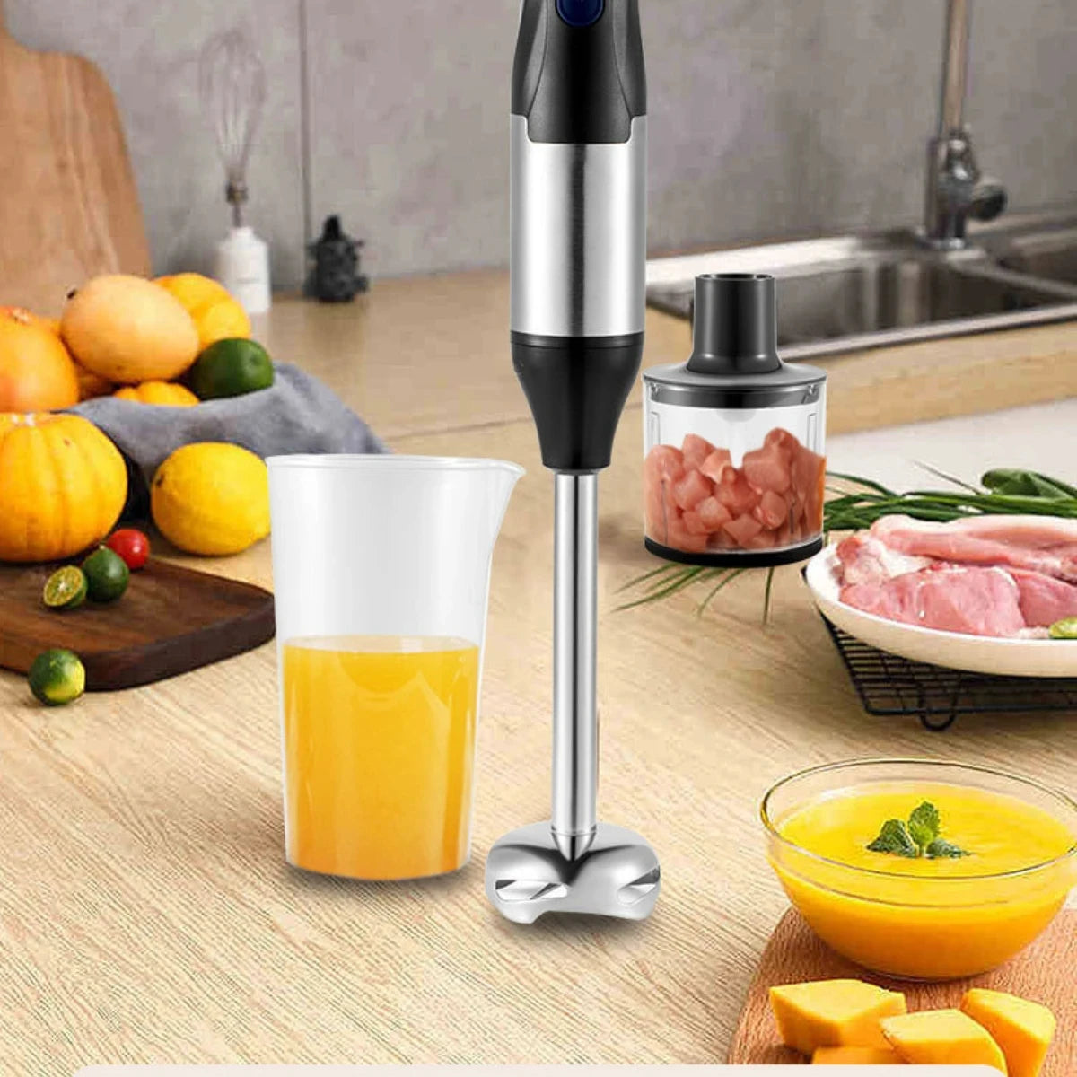 1000W High-Power 4-in-1 Handheld Kitchen Blender Multi-Function Stainless Steel Blender Vegetable and Meat Chopper Whisk and Egg Beater Smoothie and Milkshake Set Baby Food Maker Home Electric Blender, All-in-One Meat Grinder Secondary image