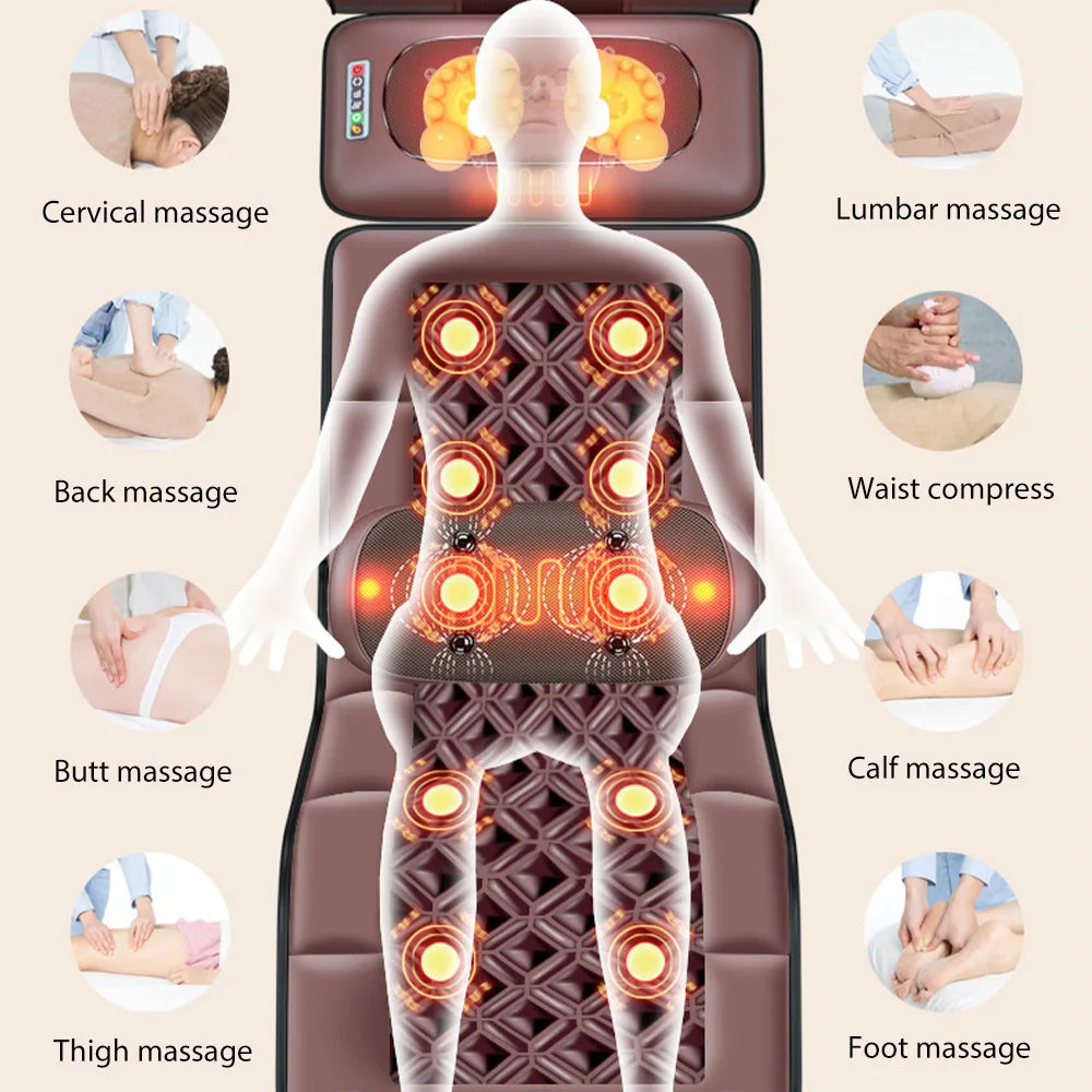 Electric Full Body Massage Mattress Shoulder Neck Waist Airbag Back Kneading vibration Massage CushionWith Heating Hand Control