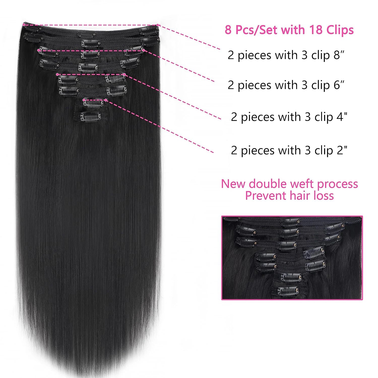 Clip in Hair Extensions Straight 100% Remy Human Hair Clip in Extensions Invisible Seamless Clip ins Hair Extension 8pcs Natural Secondary image