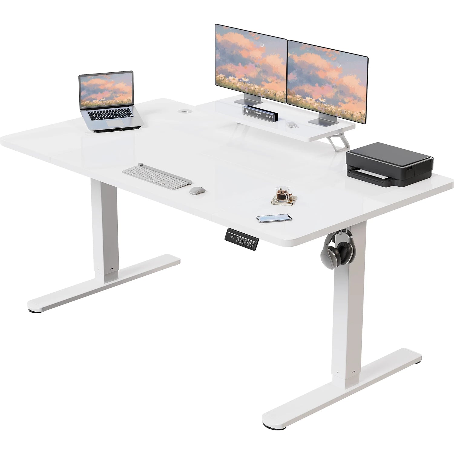 Devoko Height Adjustable desk Electric 180 × 80cm with Monitor Stand Ergonomic Seat Standing Desk (White) Main image