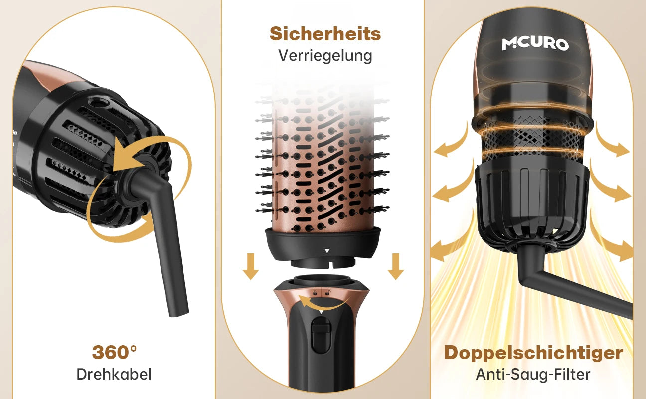 Professional 5-in-1 Hot Air Brush Set, Ionic Technology, 1200W Hair Dryer Styler Tool, 4 Heat Settings, 360° Swivel Cord