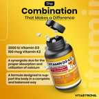 Vitastrong D3 + K2 Vitamin 365 days Tablets 2000 IU, 100 mcg, MK-7 for the support of the immune system, joints, muscles and bones