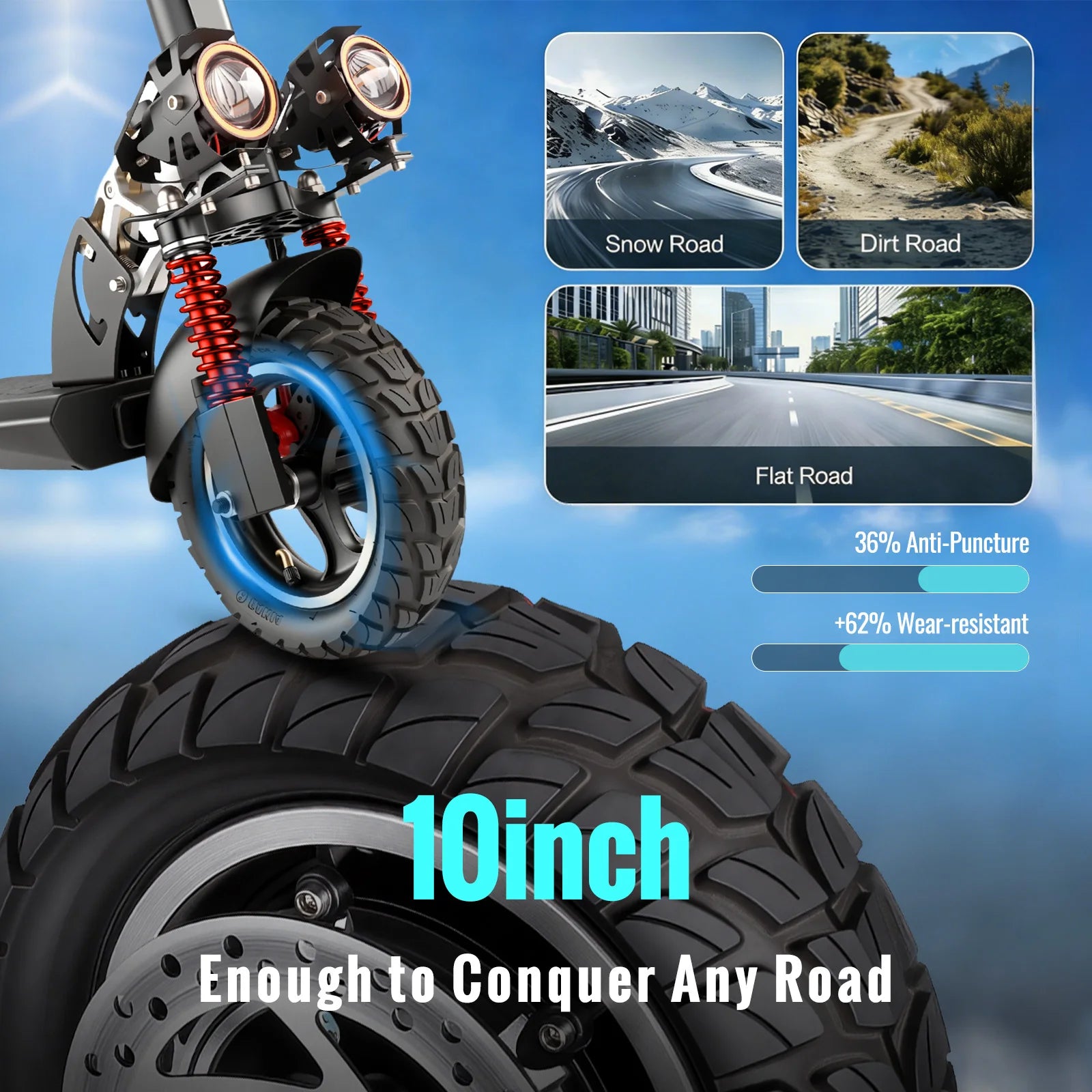 SUNNIGOO 800W Electric Scooter for Adults - 25km/h High Speed 45-55km Long Range 10" Off-Road Tires Folding Commuter E-Scooter