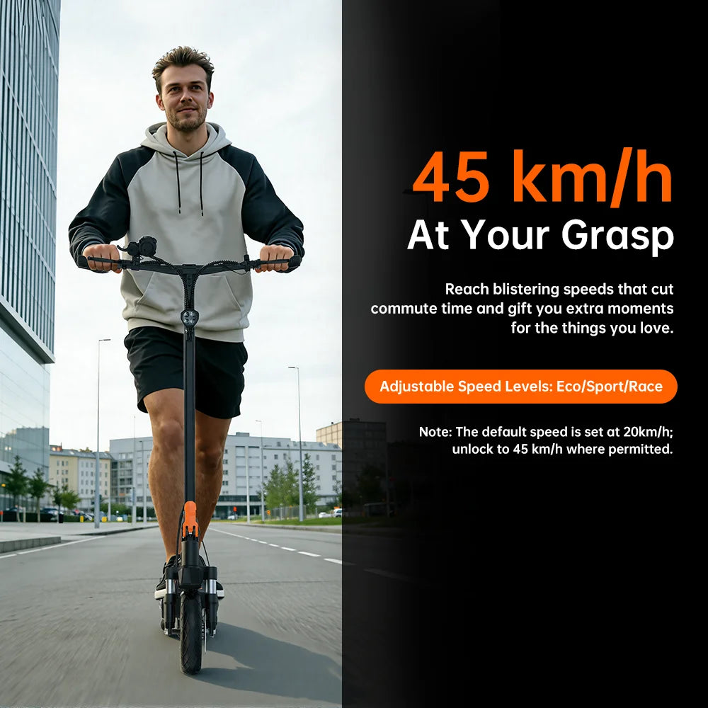 NFC Fynzo S11 Fold E-Scooter 1100W 15.6Ah 45km/h Max Speed Dual Suspension 10" Tubeless Tires 60km Range Front Suspension Fork