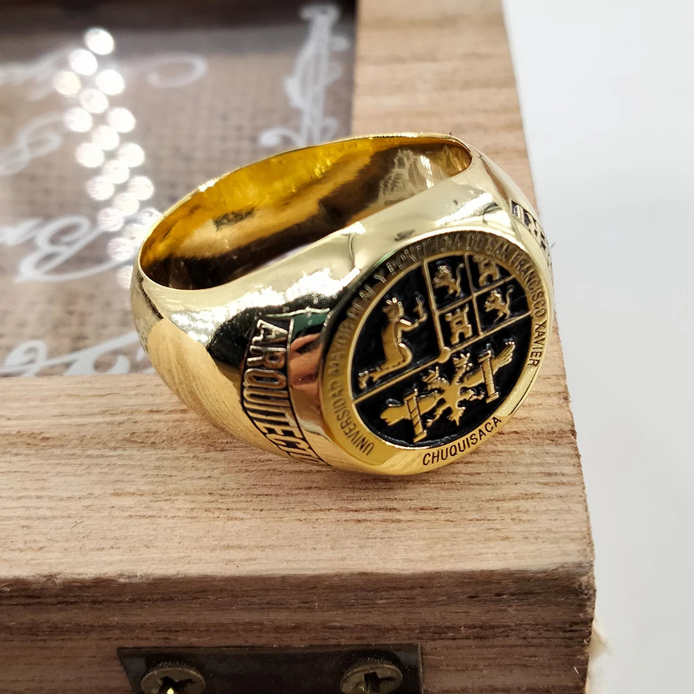 Custom Engraved 17mm Round Top Ring Engraved Signet Ring Personalize Engraving Letters Logo Rings Fashion Men Copper Jewelry