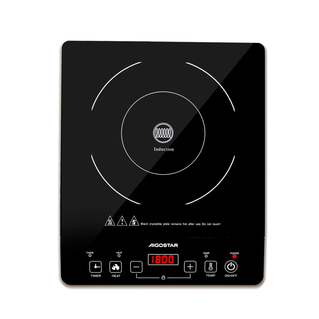Aigostar 2000W Induction Cooktop, Touch Control, 10 Power Levels, 10 Temperature Settings, LED Digital Display, 3-Hour Timer