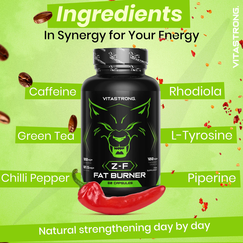 Fat Burner Z-F Vitastrag-Slimming Capsules, Fat Burn Supplement for Men and Women, Rhodiola Rosea, Chromium Picolinate, Caffeine, Chilli, Iodine, Vitamin B3 Pure Niacin
