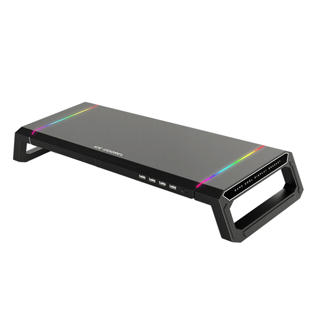 Aluminum RGB Monitor Stand Riser Bracket with 4 USB Ports Desk Organizer All-In-One Computer Laptop Height Stand Holder
