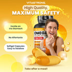 Omega 3 Fish Oil 2000mg High Dosage with Vitamin E, Without Aftertaste, Omega3 Fish Oil (Fish Oil) 700mg EPA 500mg DHA, High Concentration, omega-3 Supplement Pure Heart, Sight, Brain