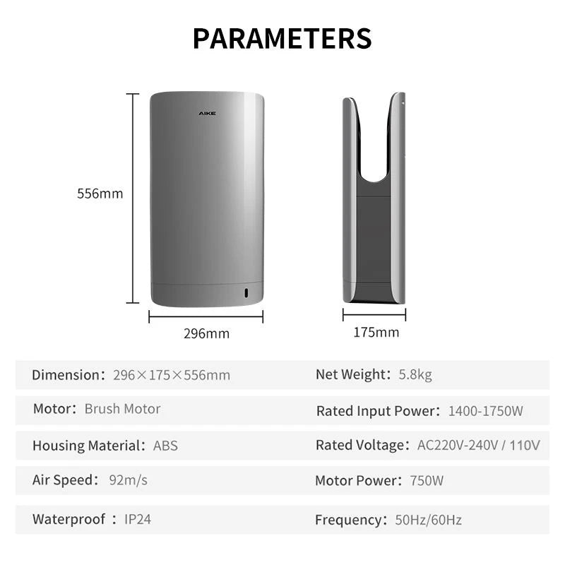 AIKE New Vertical Hand Dryer Slim, HEPA Filtered Jet Hand Dryer for Bathroom,110-220V,Model AK2065
