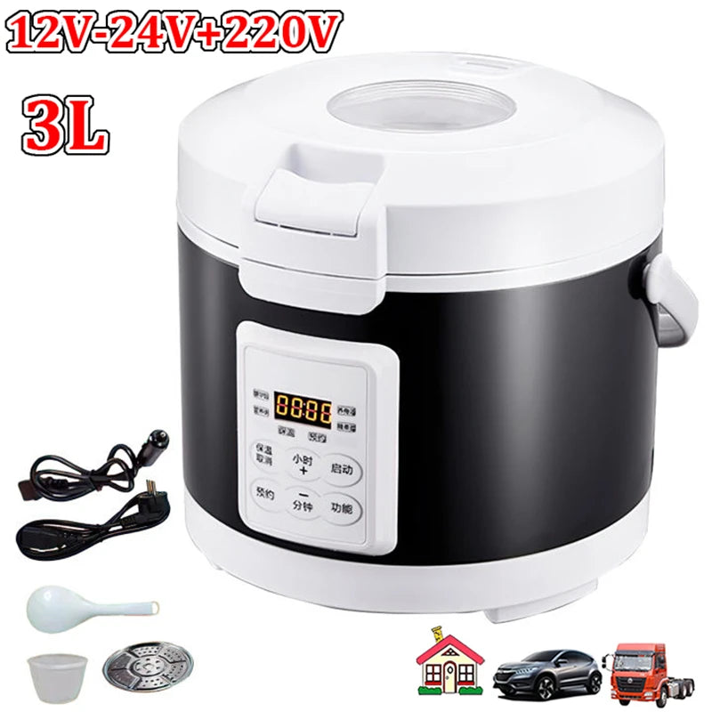 12V 24V 220V 3L Electric Rice Cooker Car Trucks Electric Soup Porridge Cooking Machine Food Steamer Warmer Heated Rice Cooker Main image