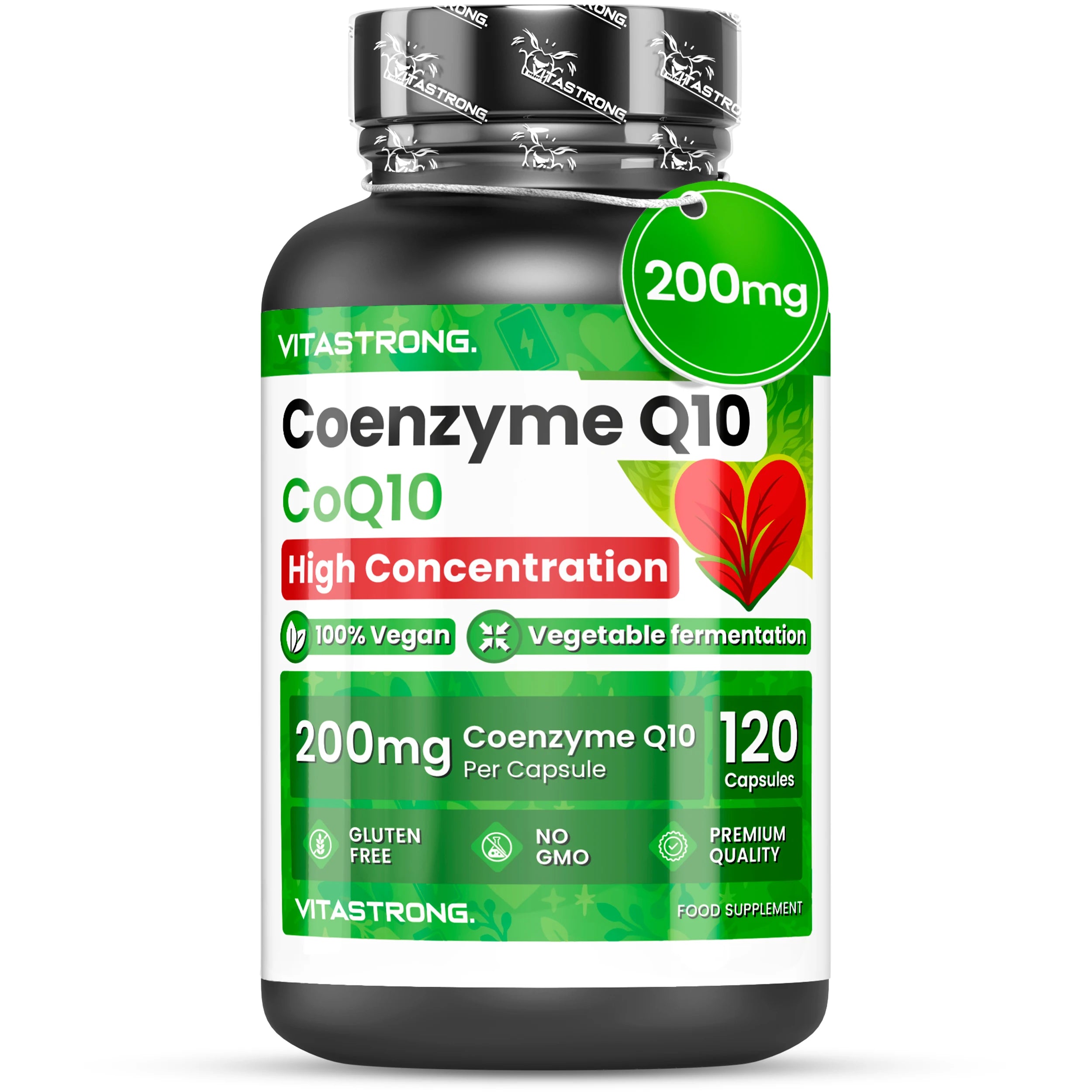 Coenzyme Q10 200mg High Dosage, 1 Capsule per Day for 4 Months, 120 Capsules CoQ10 200mg Each, Q10 Coenzyme Premium Quality, Gluten-or GMO-Free, Supplement Made in Italy Certified Main image