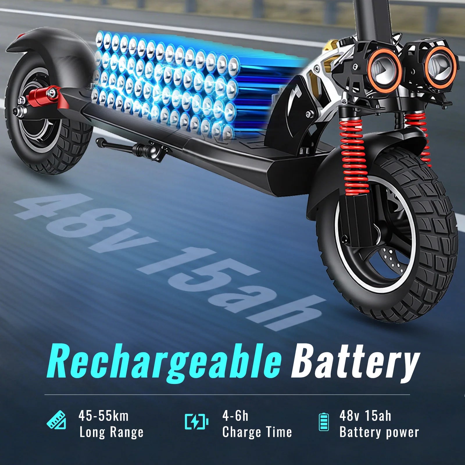 SUNNIGOO 800W Electric Scooter for Adults - 25km/h High Speed 45-55km Long Range 10" Off-Road Tires Folding Commuter E-Scooter