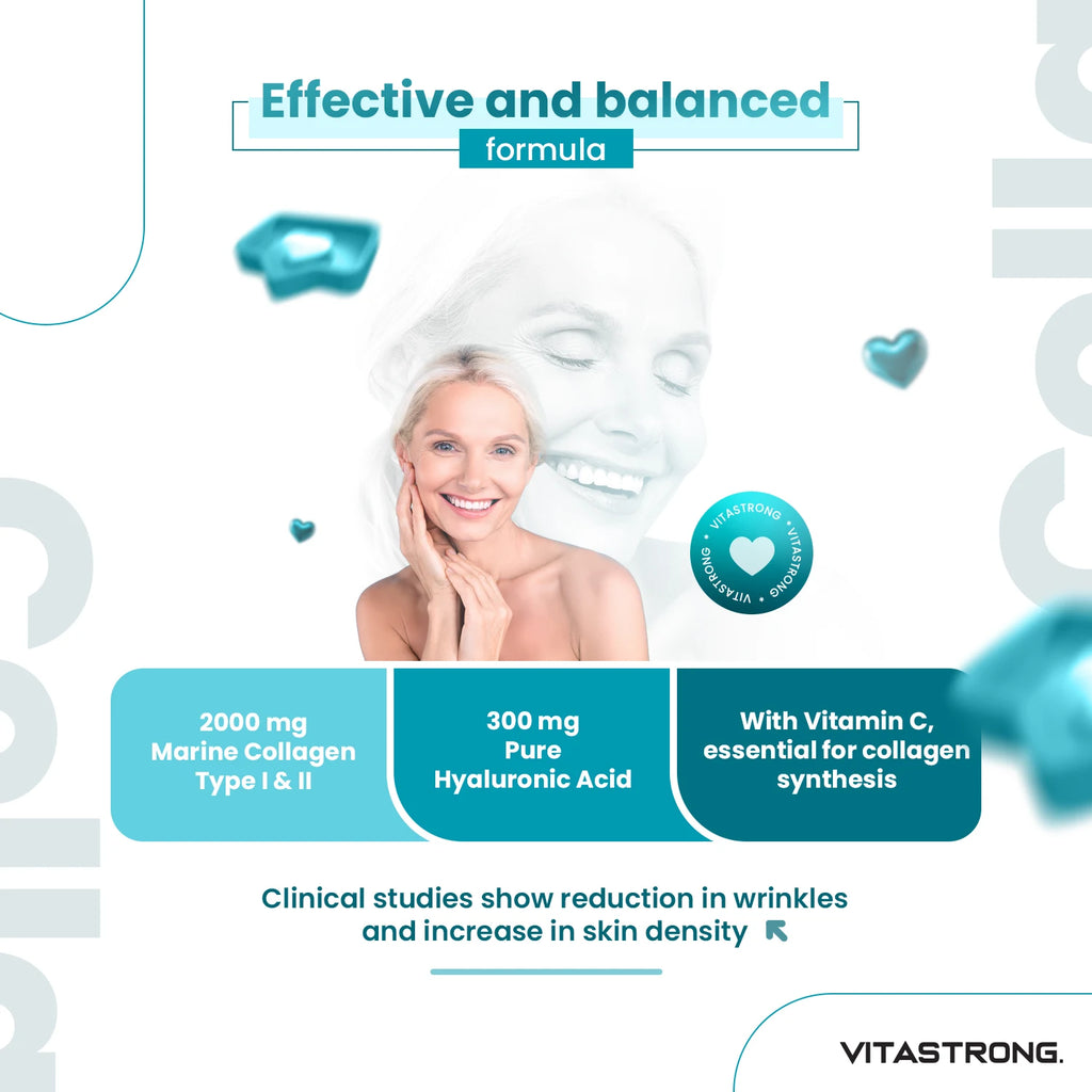 Vitastrong Marine Collagen 2000mg Patented-Type 1 & 2 Collyss®& Cartidyss®-180 Tablets-Marine Collagen with Hyaluronic Acid-with Vitamin C-Effective Formula-Premium Quality