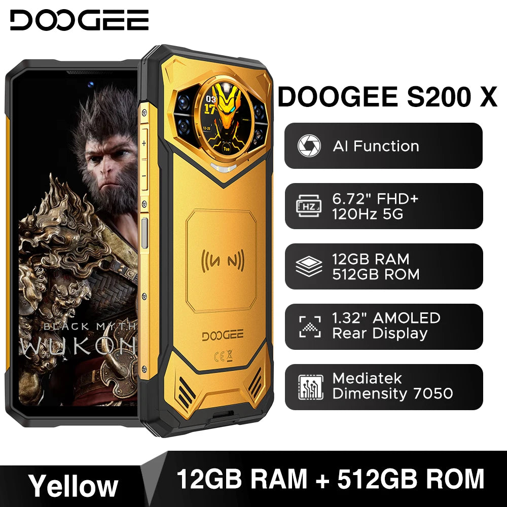 Globe Version DOOGEE S200 X 5G Rugged Phone 6.72" Dimensity 7050 1.32" AMOLED Rear Display 12GB 512GB 10100mAh Battery Phone