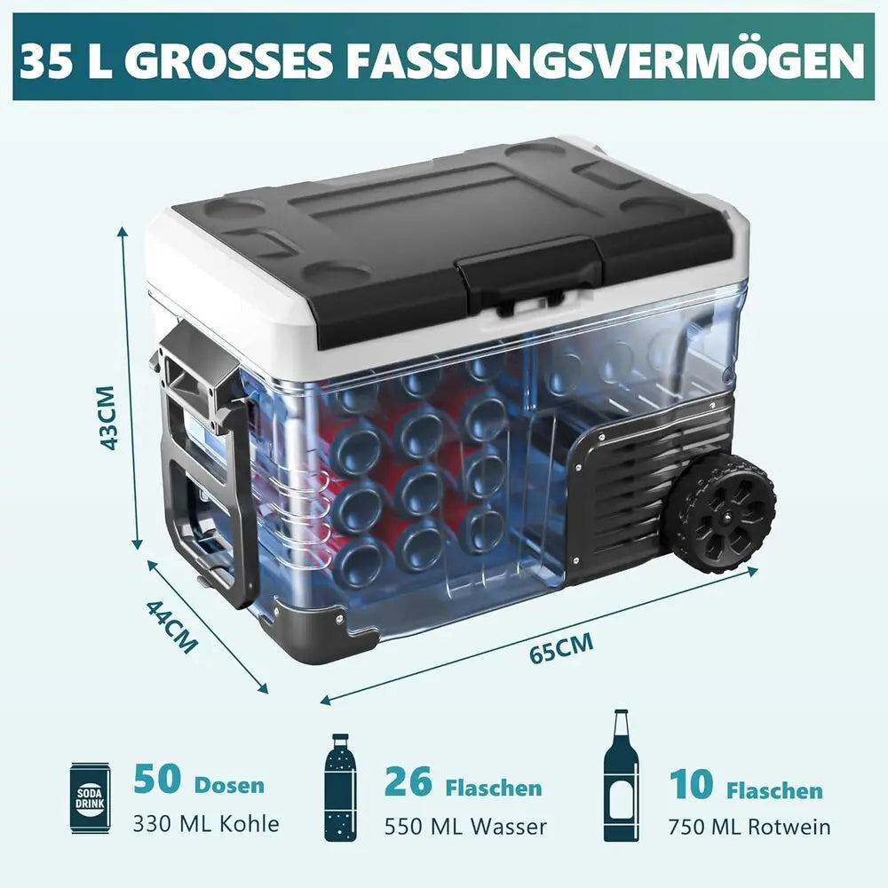35L compressor cooling box, Car Refrigerator with App, Portable freezer wardrobe for 12V/24V & 220-240V, Cooling Range-20 °C to 20 °C, K
