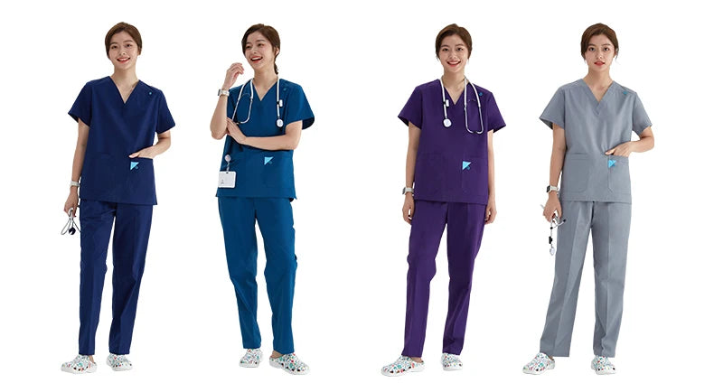 V-neck Medical Uniform Sets for Women Triangle Ring Heather Slim Nursing Outfits Dental Hospital Working Suits 202