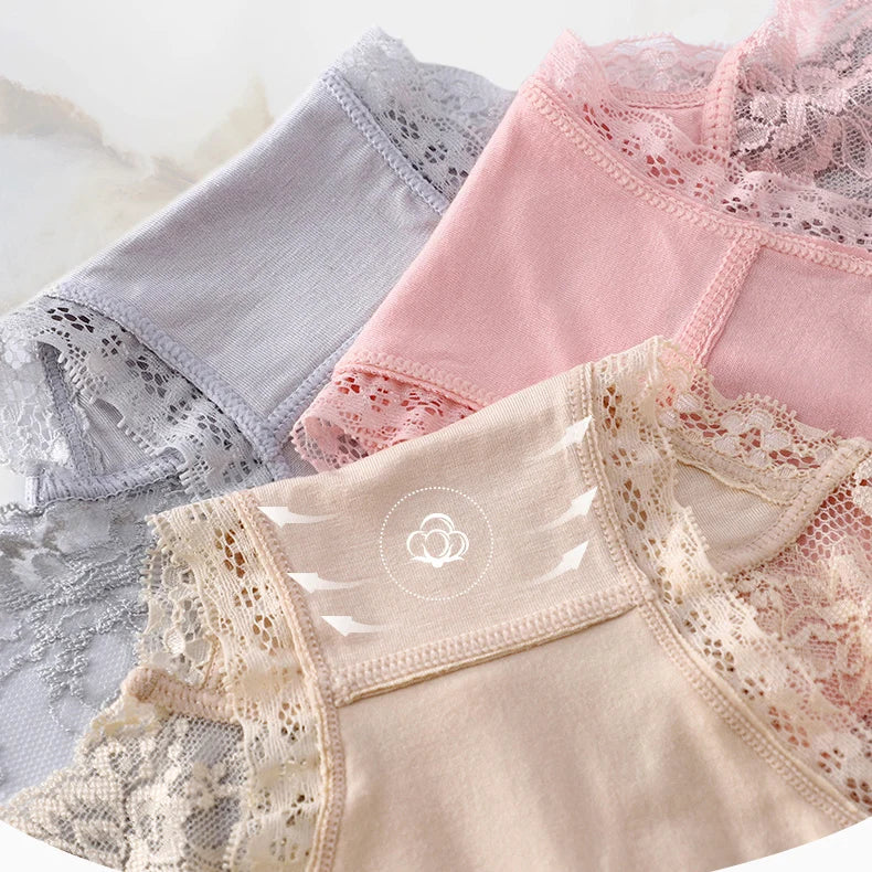 7Pcs Cotton Women's underwear lace transparent panties comfortable antibacterial plus size pants female sexy lingerie