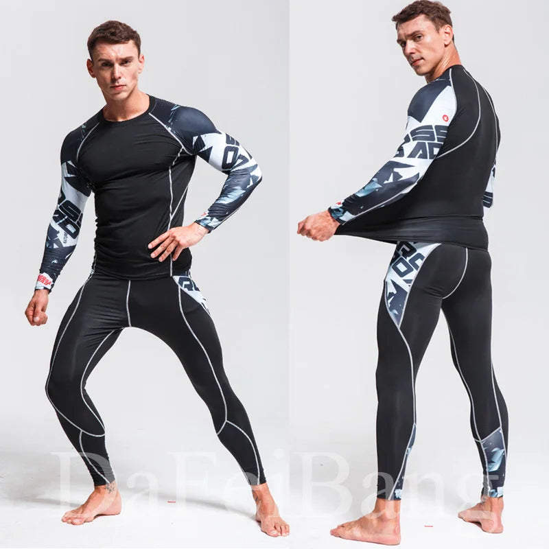 Man Compression Sports Suit Quick Drying Perspiration Fitness Training MMA Kit Rashguard Male Sportswear Jogging Running Clothes