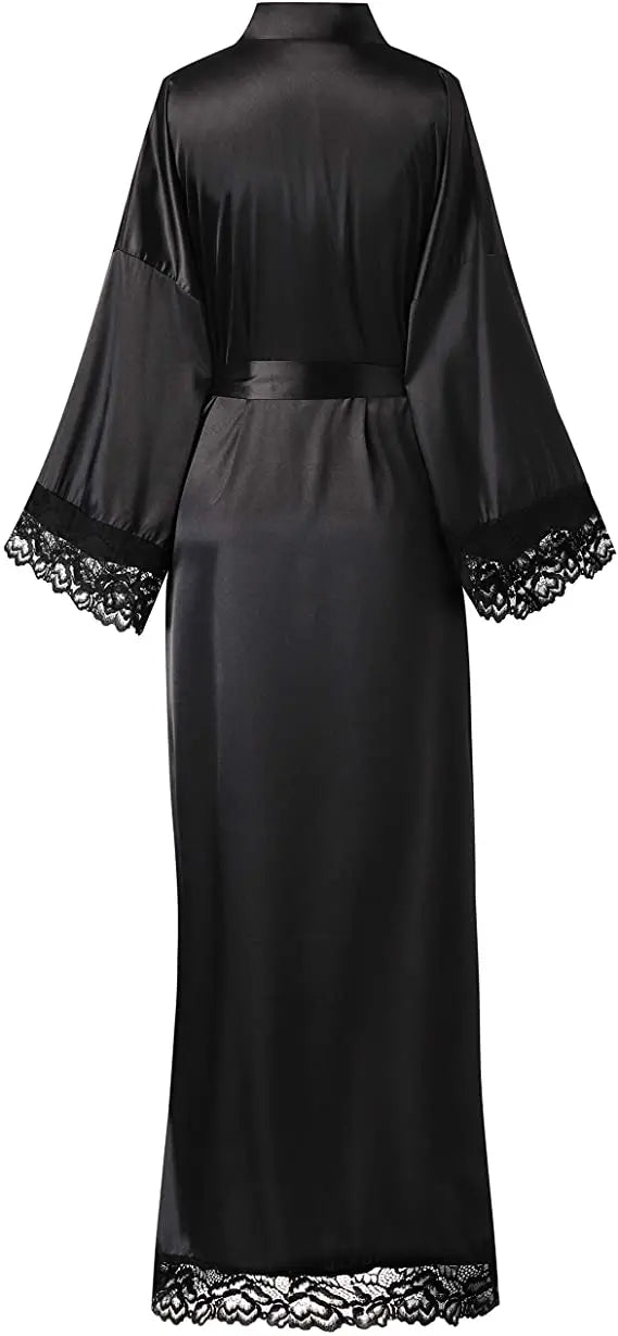 2019 New Silk Satin Lace Robes Bridesmaid Bride Robes Wedding Long Robe Bathrobe Womens Robe Lingerie Robe