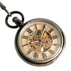 Retro Bronze Men Women Automatic Mechanical Pocket Watch Luminous Hands Roman Numeral Pendant Chain Relogio de bolso Gift