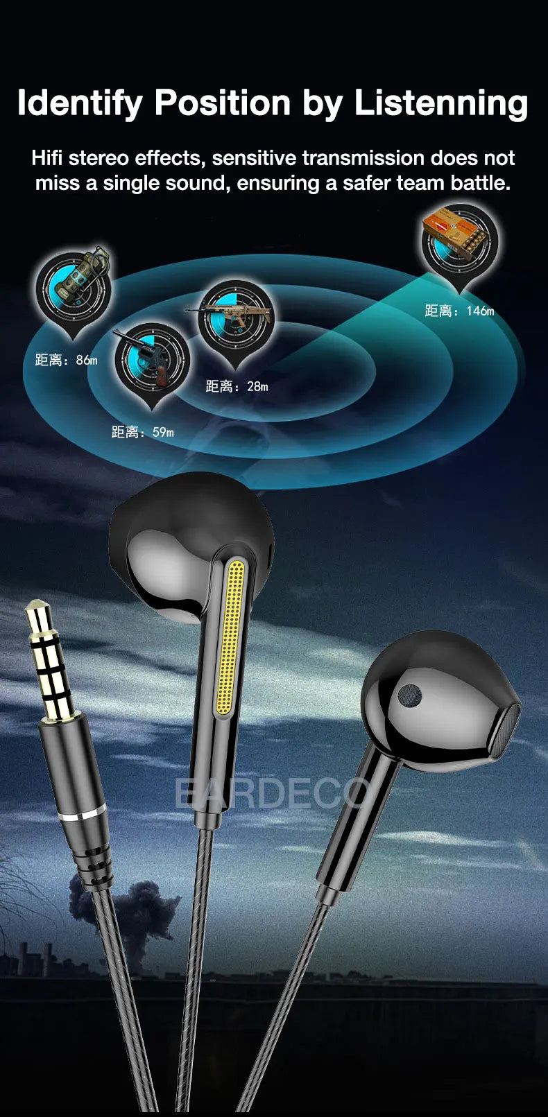 EARDECO Headphone Headset with Mic Wired Headphones Heavy Bass In Ear Stereo Wired Earphone Earbuds Wire Game Phone Earphones