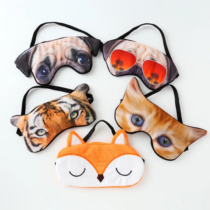 Travel Sleeping Blindfold Novelty Lifelike 3D Animal Eye Mask Funny Cat Tiger Pug Glasses Dog Cartoon Fox Eye Patch Sleep Mask Main image