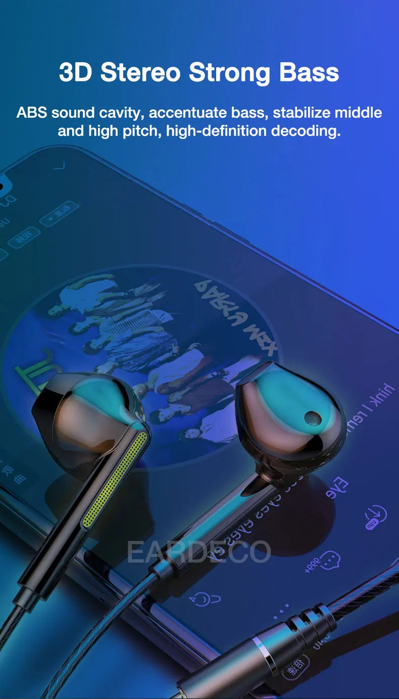 EARDECO Headphone Headset with Mic Wired Headphones Heavy Bass In Ear Stereo Wired Earphone Earbuds Wire Game Phone Earphones