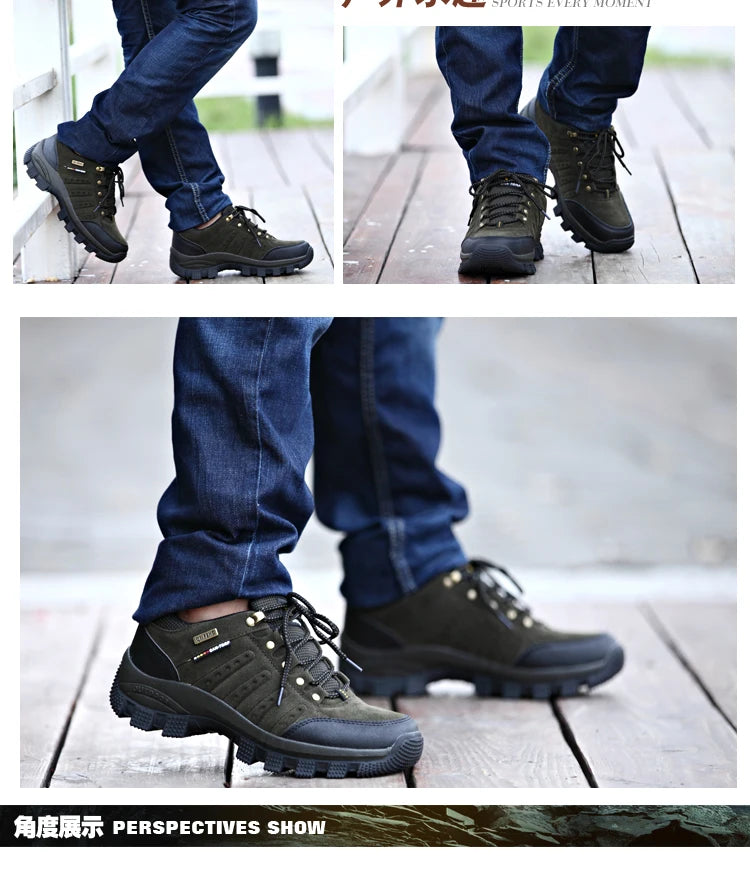 Hiking Shoes Non Slip Mountain Sneakers Winter Lace Up Retro Leather Shoe Sport Outdoor Trail Off-Road Trek Men Women Footwear