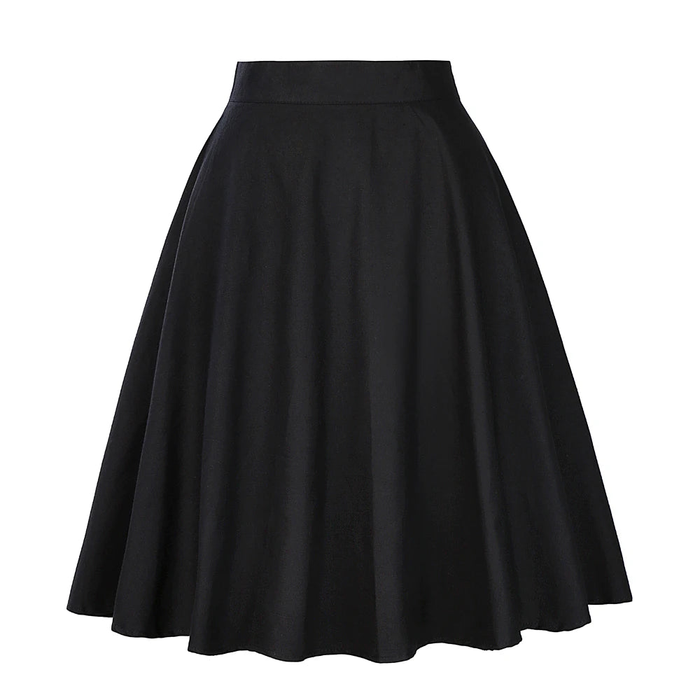 Women's Runway Cotton Retro Vintage Skirt Black Faldas High Waist A Line Rockabilly Jupe 50s Swing Umbrella Skirts Pin Up Skater