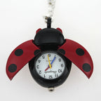 Free Drop Shipping Elegant Hot Popular Fashion Colorful Ladybug Fob Clock Necklace Pocket Pendant Dress Quartz Watch GL02
