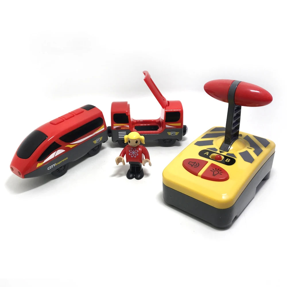 Kids RC Electric Train Set Locomotive Magnetic Train Diecast Slot Toy Fit for Wooden Train Railway Track Toys for Children Gifts